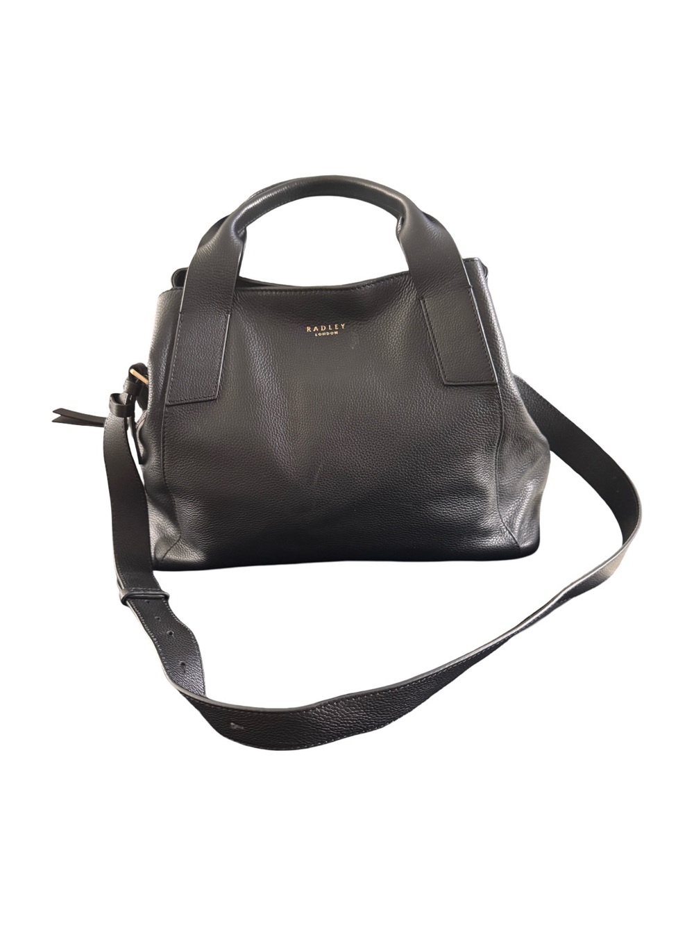 RADLEY LONDON Black Pebbled Leather Satchel with Crossbody Strap